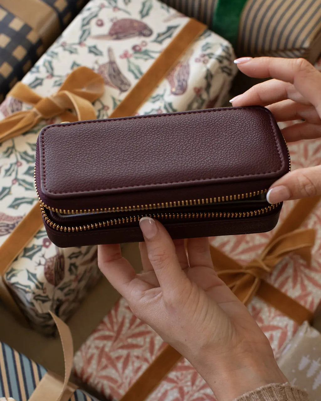 Small Zipped Jewellery Box | Burgundy