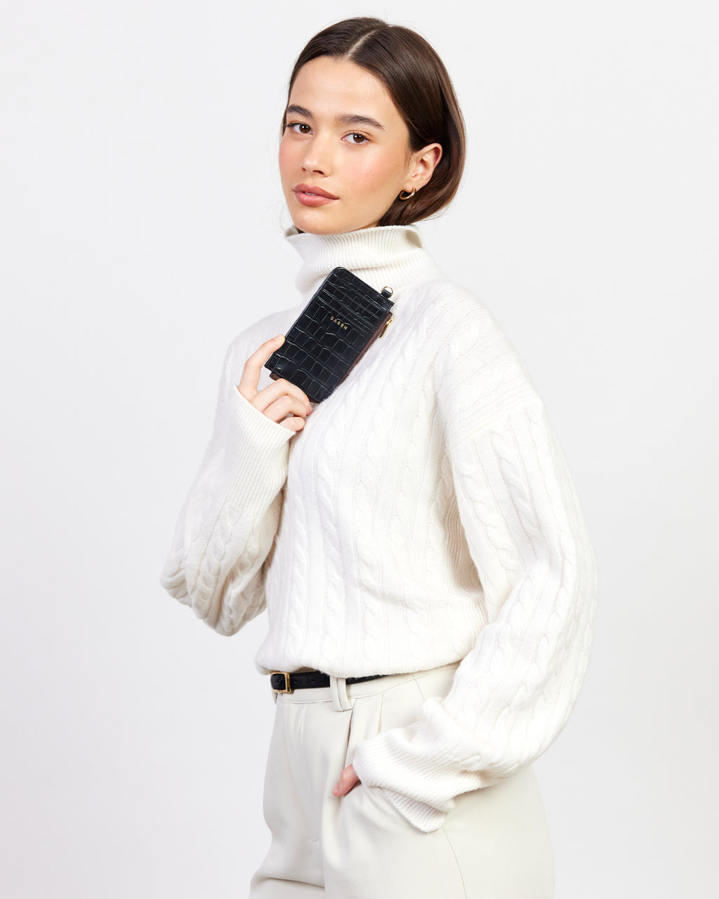 Winona Card Holder | Black Croc