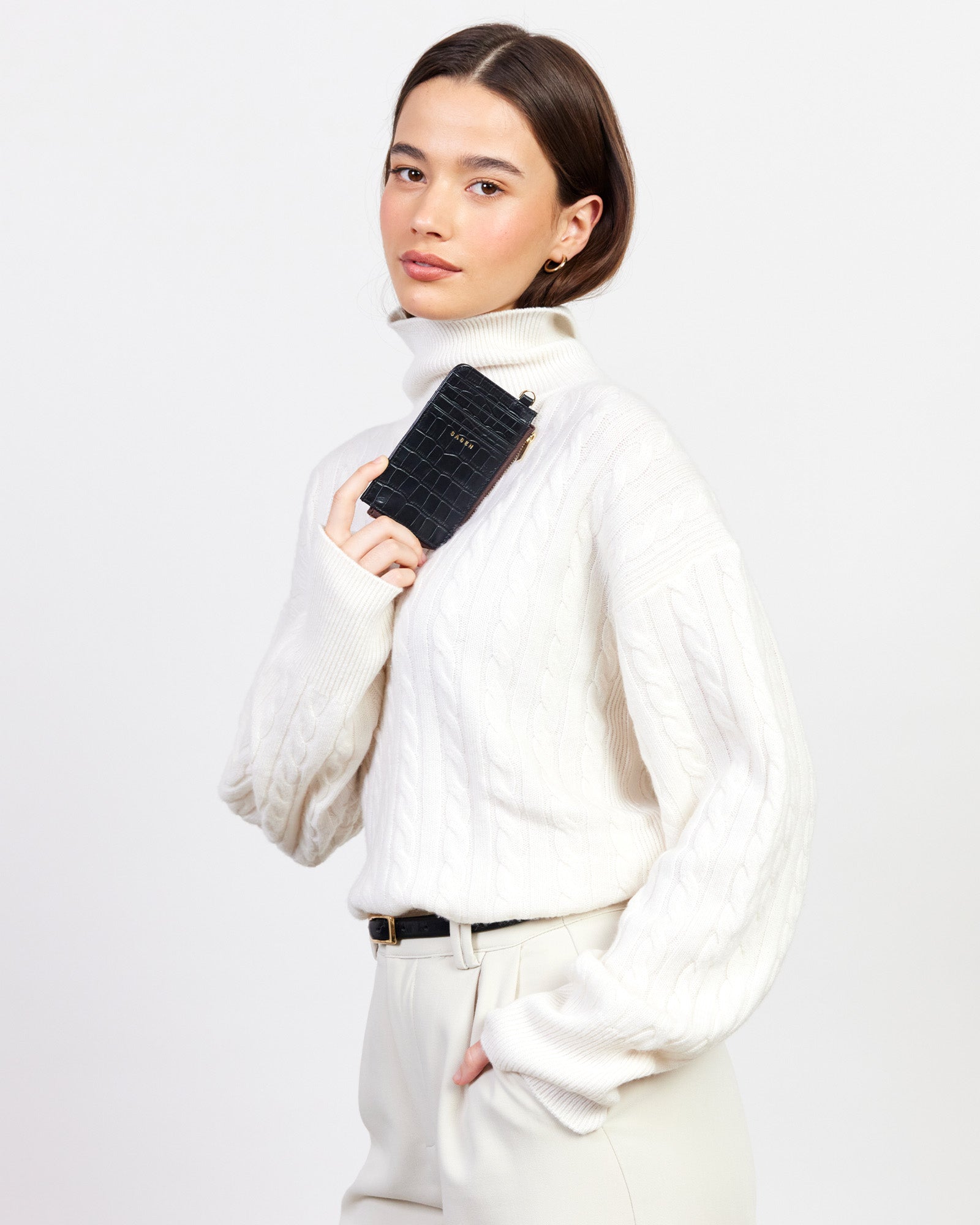 Winona Card Holder | Black Croc