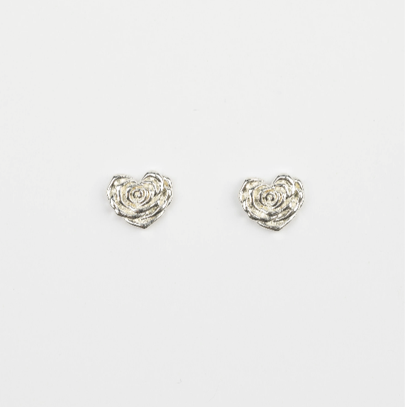 Heart Shaped Flower Studs | Silver