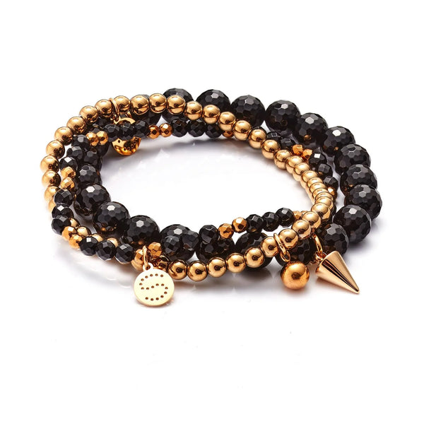 Charme Bracelet Trio | Black Onyx & Gold