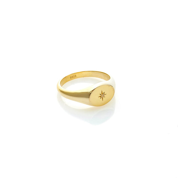 Guiding Star Signet Ring | Gold & White Topaz