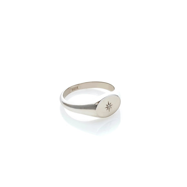 Guiding Star Signet Ring | Silver & White Topaz