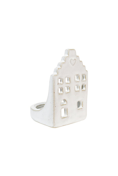 Mini Ceramic House T Light Holder with Stepped Roof