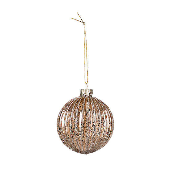 Gold Ribbed Glass Bauble | 8cm
