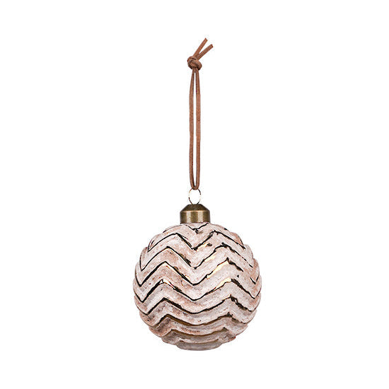 Chevron Pattern Glass Bauble | Brown/Gold