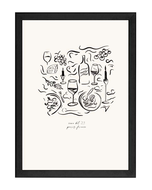 Dinner Party Print | A3 Black Framed