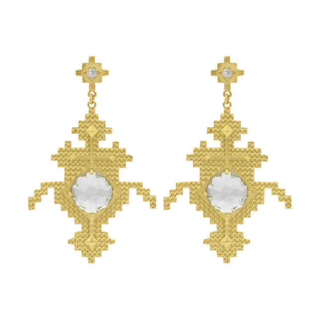 Apu Earrings | 22k Gold Plate | Green Amethyst & White Zircon