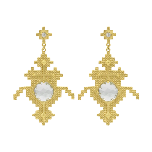 Apu Earrings | 22k Gold Plate | Green Amethyst & White Zircon