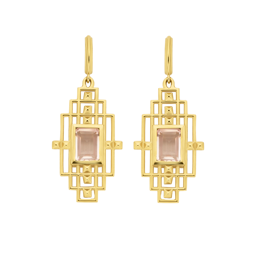 Bliss Earrings | 22k Gold Plate & Rose Quartz