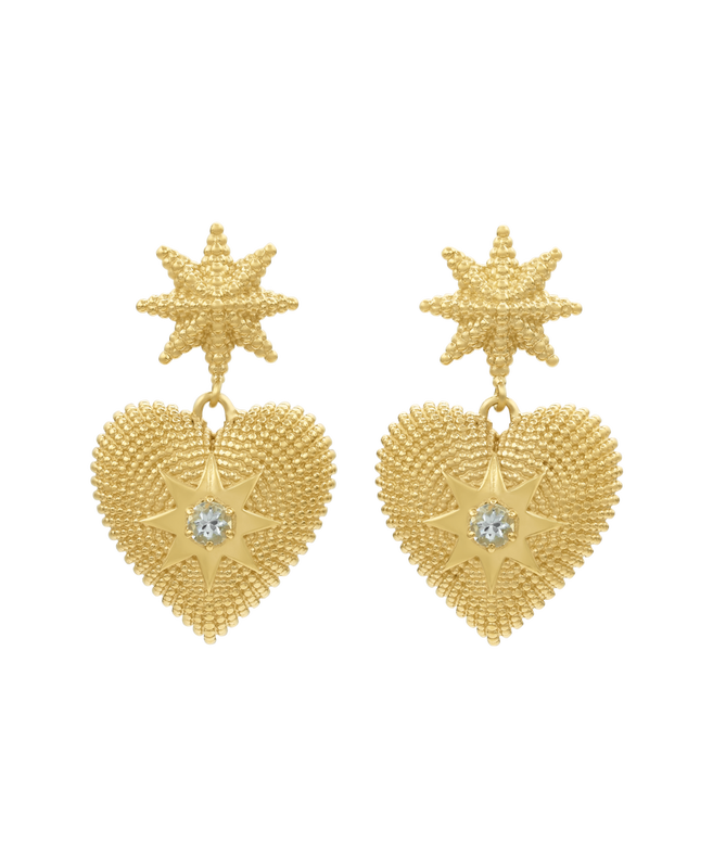 Brave Heart Earrings | 22k Gold Plate | Aquamarine