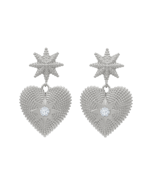 Brave Heart Earrings | Sterling Silver | Aquamarine