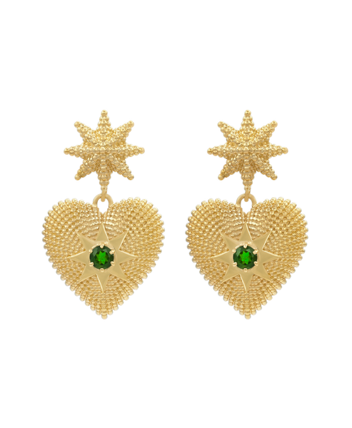 Brave Heart Earrings | 22k Gold Plate | Chrome Diopside