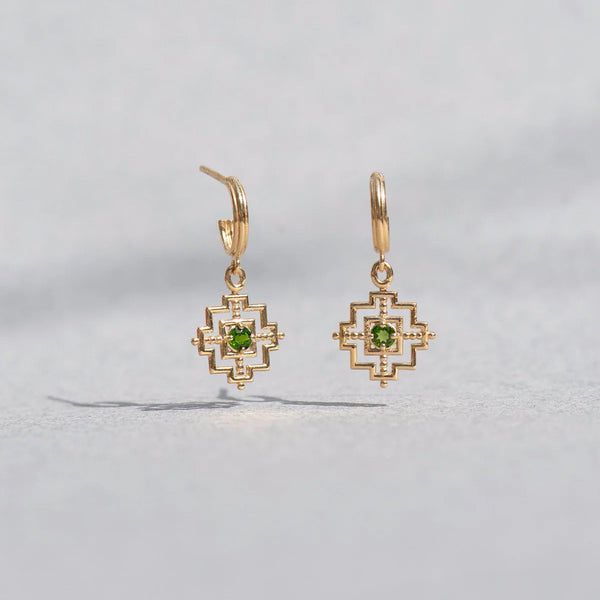 Centred Earrings | 22k Gold Plate & Chrome Diopside