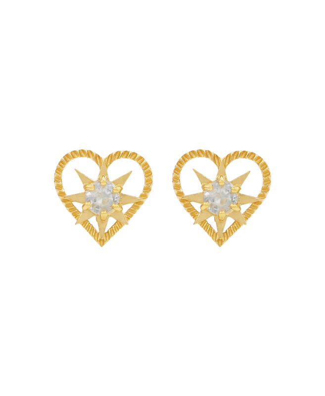 Kind Heart Earrings | 22k Gold Plate | White Zircon