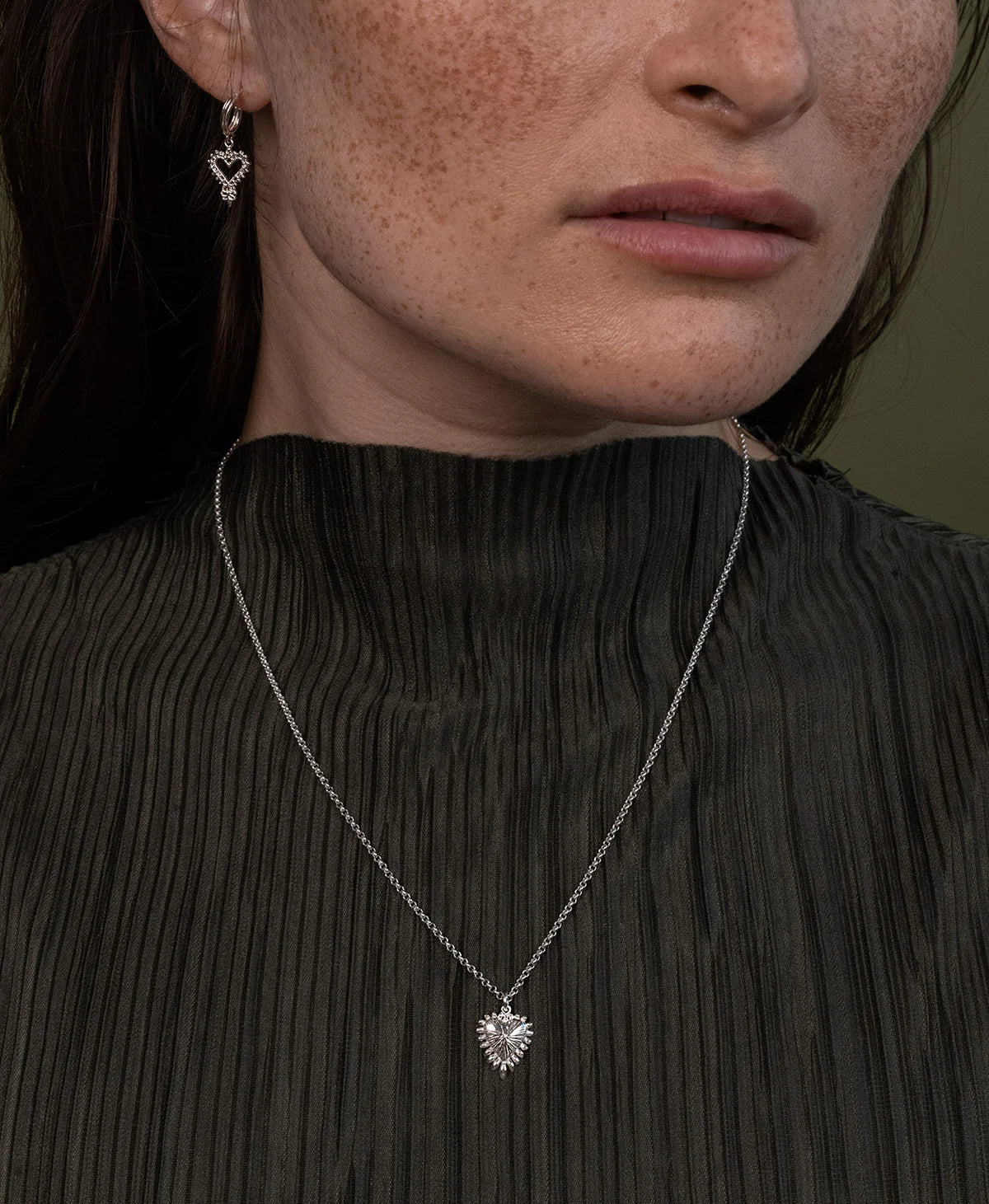 Mini Heart Ray Necklace | Sterling Silver