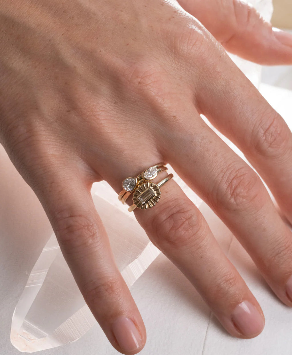 Odette Ring | 22k Gold Plate with Baguette White Topaz