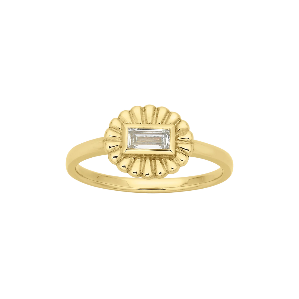 Odette Ring | 22k Gold Plate with Baguette White Topaz