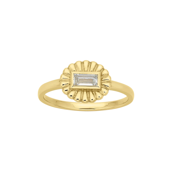 Odette Ring | 22k Gold Plate with Baguette White Topaz