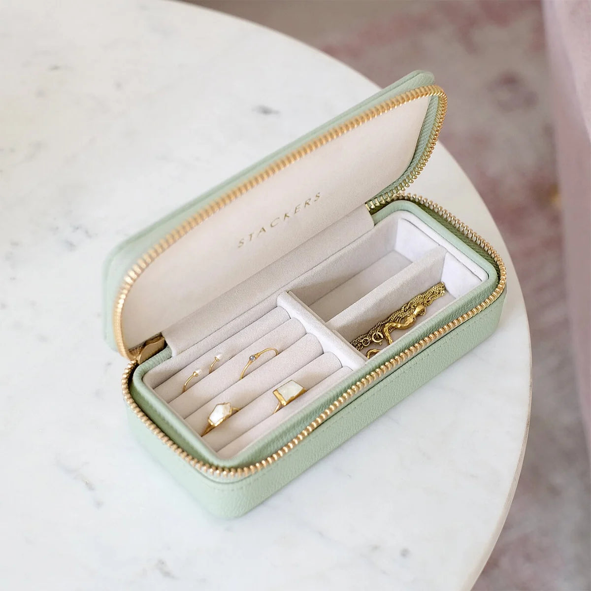 Small Zipped Jewellery Box | Sage Green