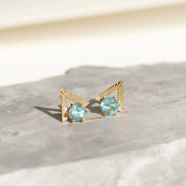 Violet Earrings with Blue Apatite | 22k Gold Plate