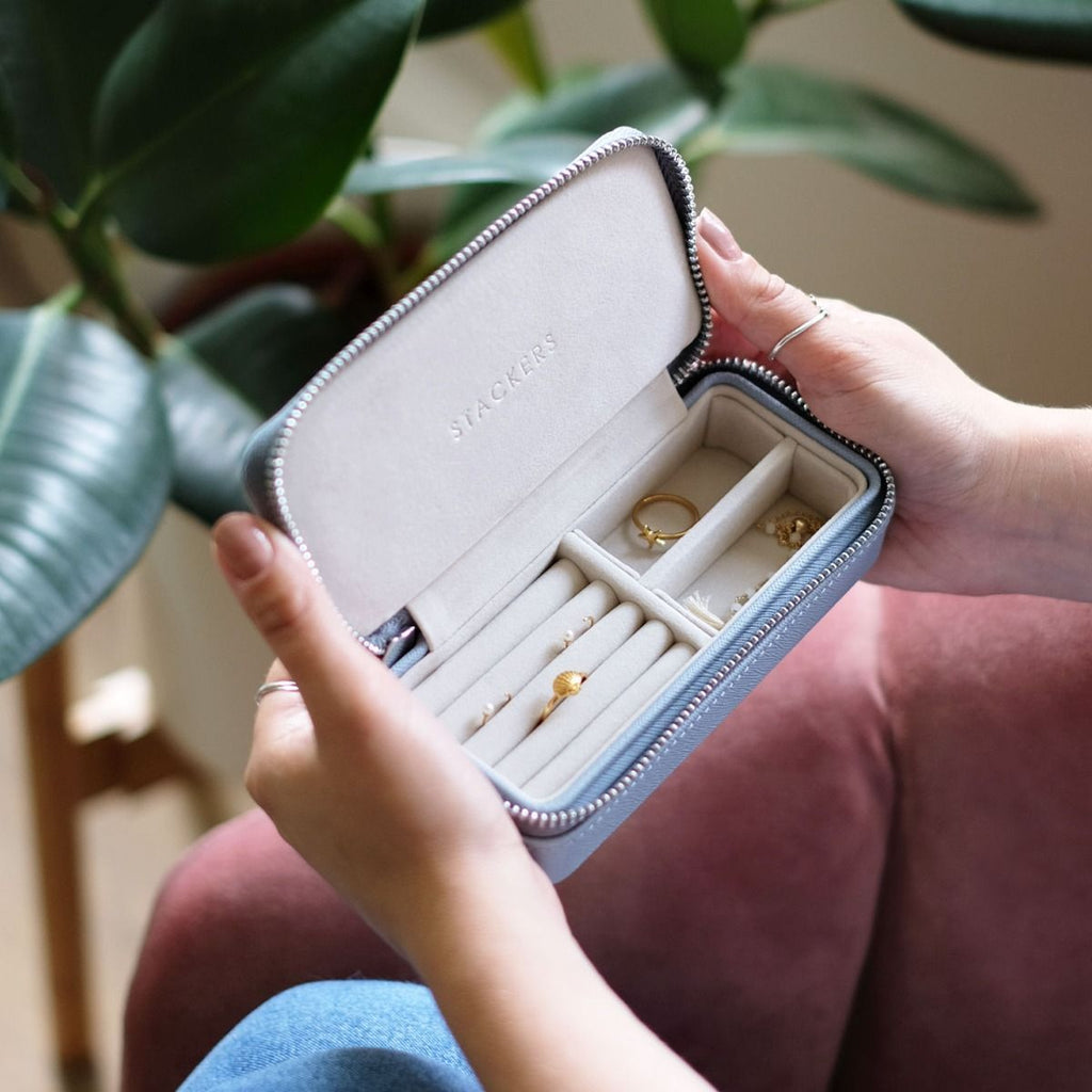 Small Zipped Jewellery Box | Dusky Blue